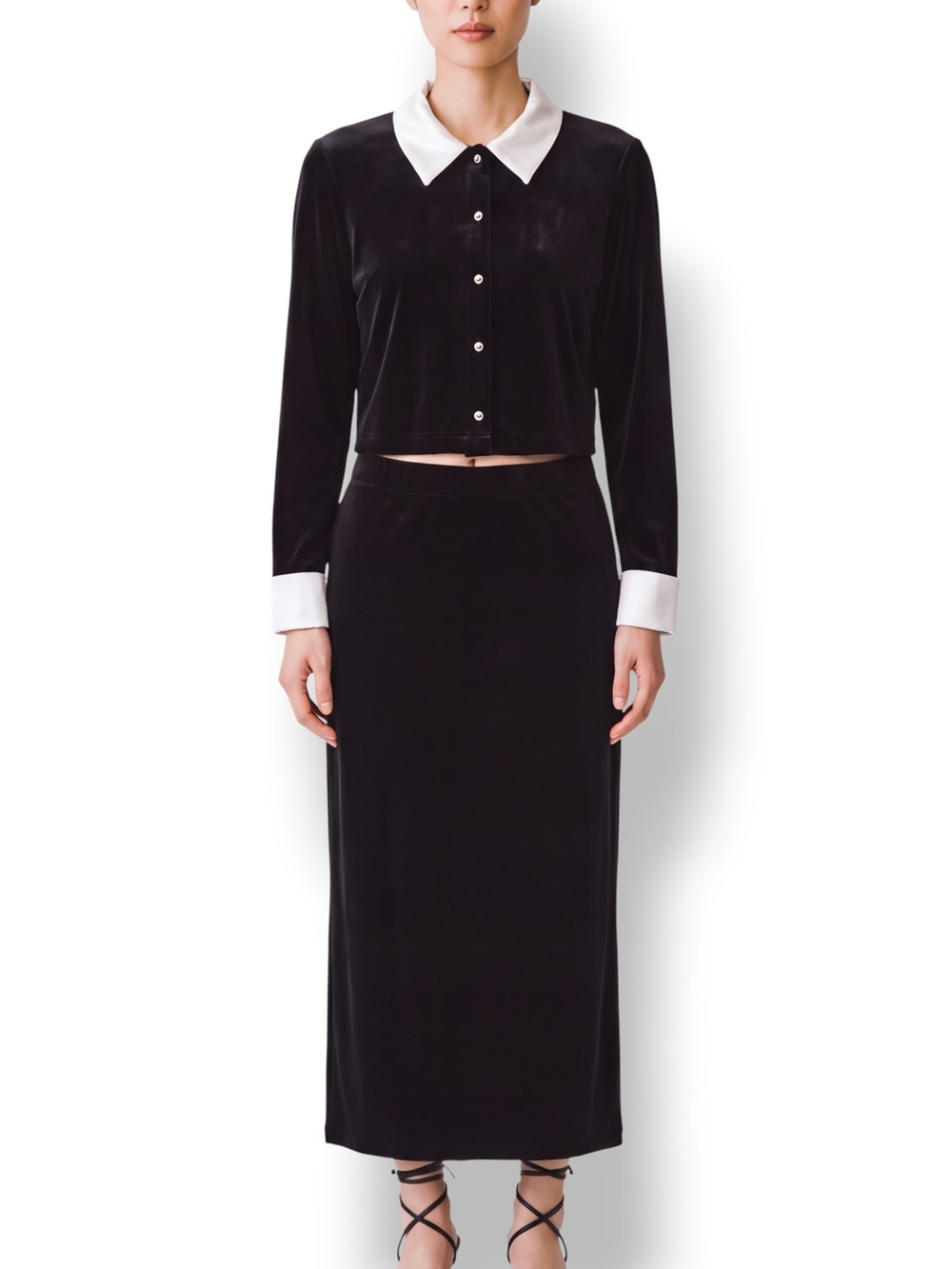 Vintage Y2K Ronni Nicole 14 Black Velvet Maxi Skirt Jacket Set